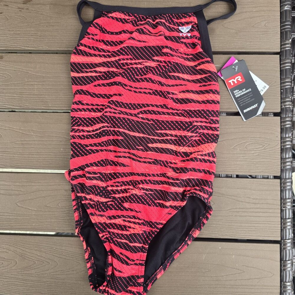 TYR DuraFast Elite Crypsis Diamondfit 1 Pc Swim Red Youth Girl Sz 26 New